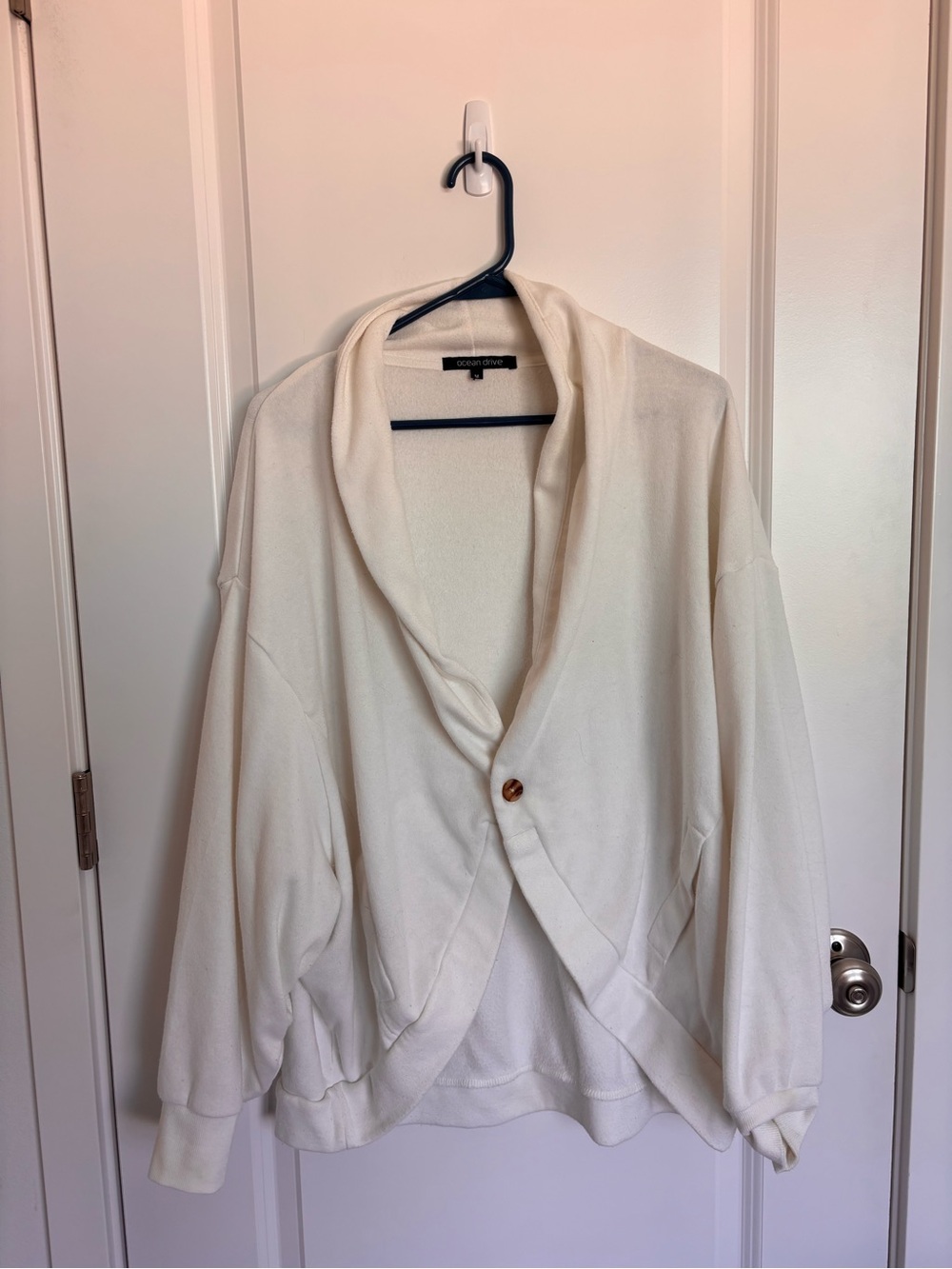 Ocean Drive Cream Shawl-Collar Button Sweater